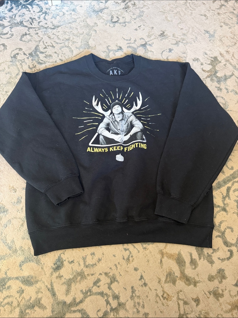Black Graphic Crewneck Sweatshirt - Always Keep Fighting
